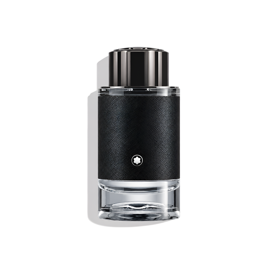 Bottle of MontBlanc Explorer EDP fragrance on a white background with soft shadow