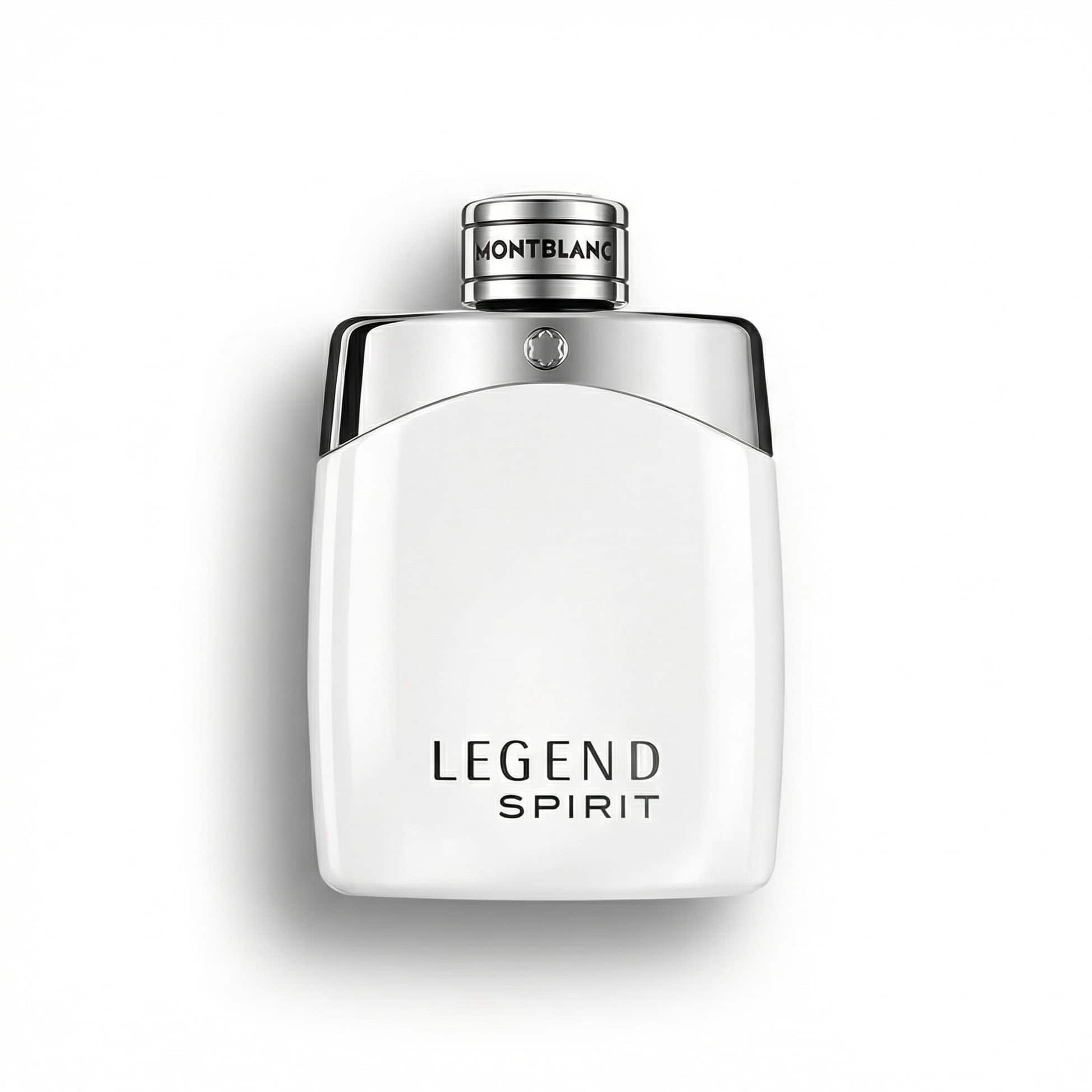 Bottle of MontBlanc Legend Spirit EDT fragrance on a white background with soft shadow