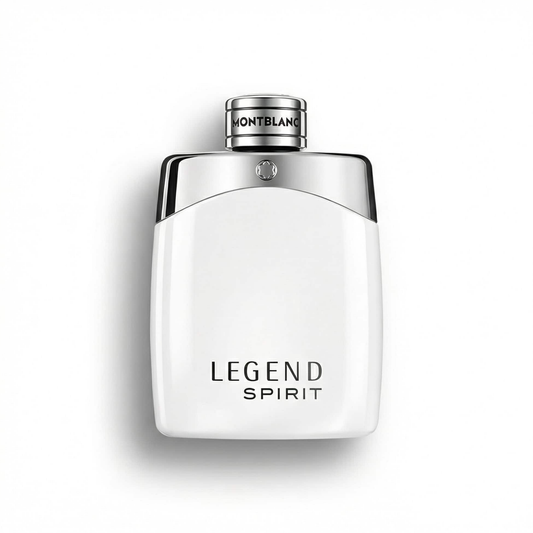Bottle of MontBlanc Legend Spirit EDT fragrance on a white background with soft shadow
