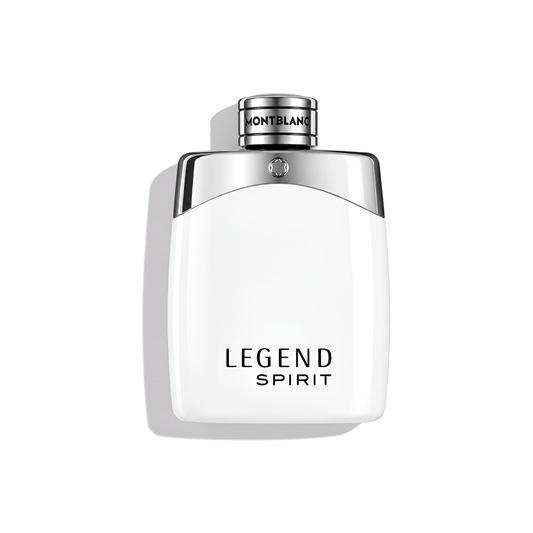 Bottle of MontBlanc Legend Spirit EDT fragrance on a white background with soft shadow