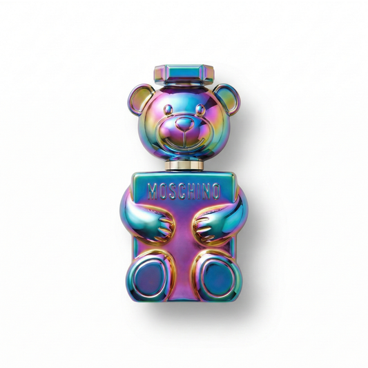 Bottle of Moschino Toy 2 Pearl EDP fragrance on a white background with soft shadow