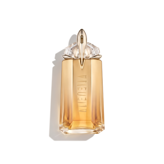 Bottle of Mugler Alien Goddess Intense EDP fragrance on a white background with soft shadow