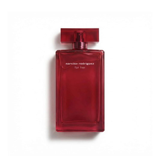 Bottle of Narciso Rodriguez For Her Intense EDP fragrance on a white background with soft shadow