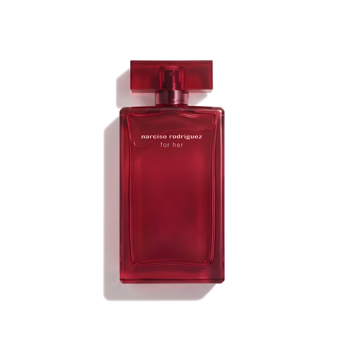 Bottle of Narciso Rodriguez For Her Intense EDP fragrance on a white background with soft shadow
