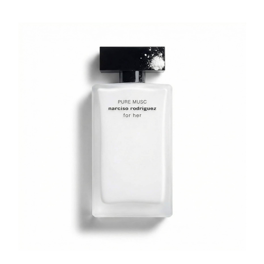Bottle of Narciso Rodriguez Pure Musc EDP fragrance on a white background with soft shadow