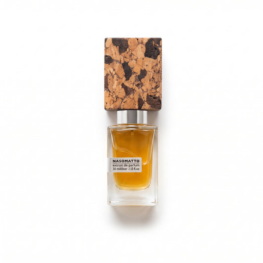 Bottle of Nasomatto Baraonda Extrait fragrance on a white background with soft shadow