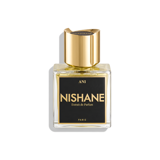 Bottle of Nishane Ani Extrait fragrance on a white background with soft shadow