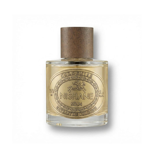 Bottle of Nishane Colognise Extrait de Cologne fragrance on a white background with soft shadow