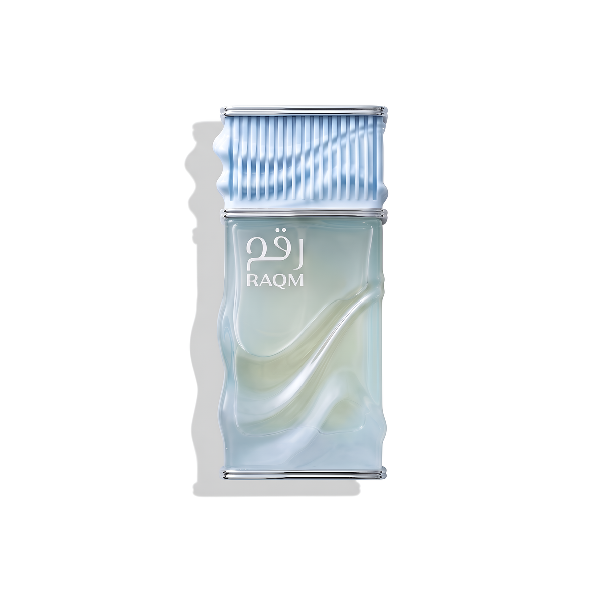Bottle of Nusuk Raqm Extrait fragrance on a white background with soft shadow