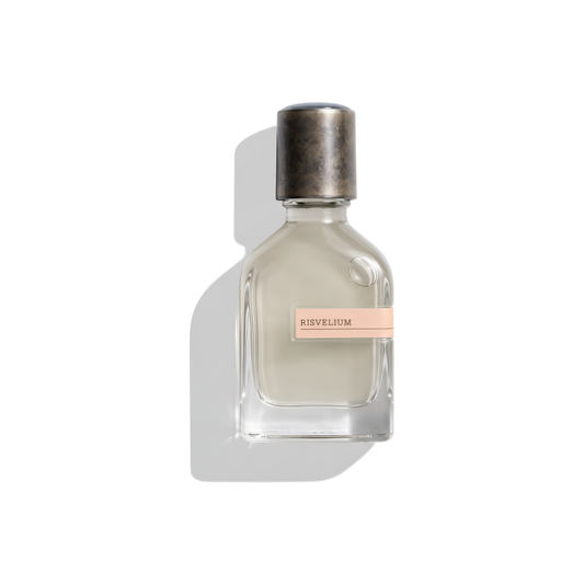 Bottle of Orto Parisi Risvelum Extrait fragrance on a white background with soft shadow