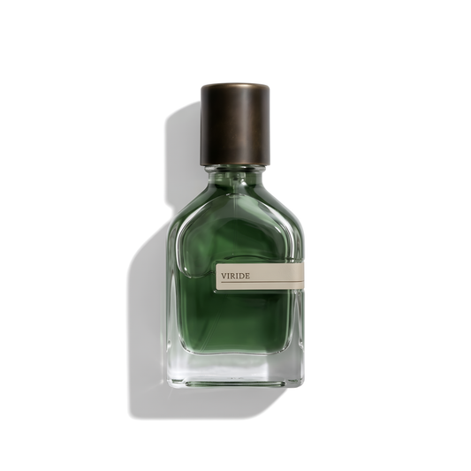 Bottle of Orto Parisi Viride Parfum fragrance on a white background with soft shadow