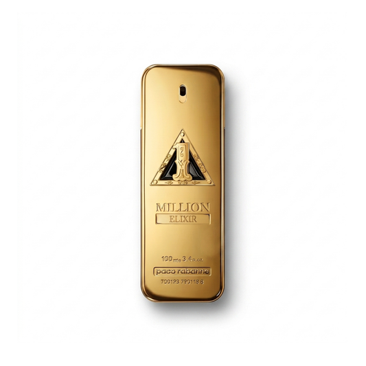 Bottle of Paco Rabanne 1 Million Elixir fragrance on a white background with soft shadow