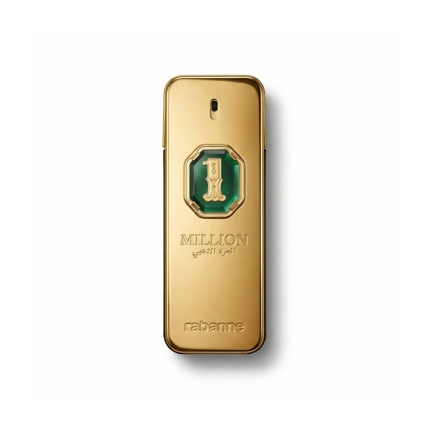 Bottle of Paco Rabanne 1 Million Golden Oud Parfum fragrance on a white background with soft shadow