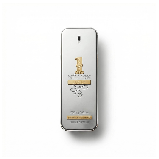 Bottle of Paco Rabanne 1 Million Lucky EDT fragrance on a white background with soft shadow