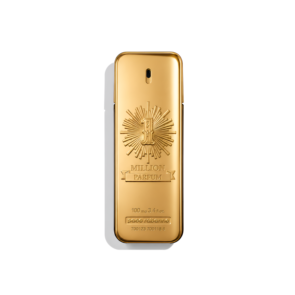 Bottle of Paco Rabanne 1 Million Parfum fragrance on a white background with soft shadow