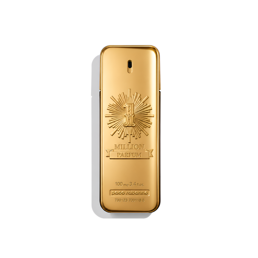 Bottle of Paco Rabanne 1 Million Parfum fragrance on a white background with soft shadow
