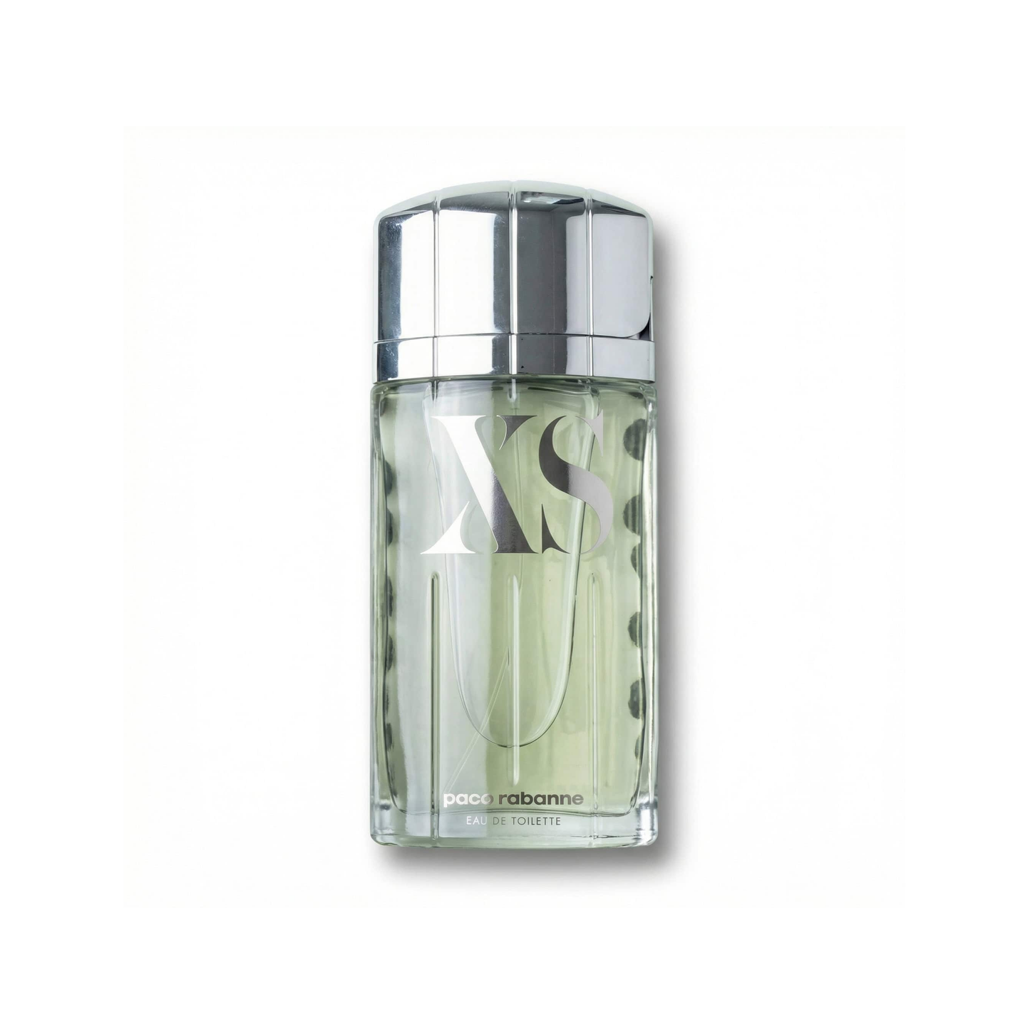 Bottle of Paco Rabanne Excess Pour Homme (Batch 2017) EDT fragrance on a white background with soft shadow