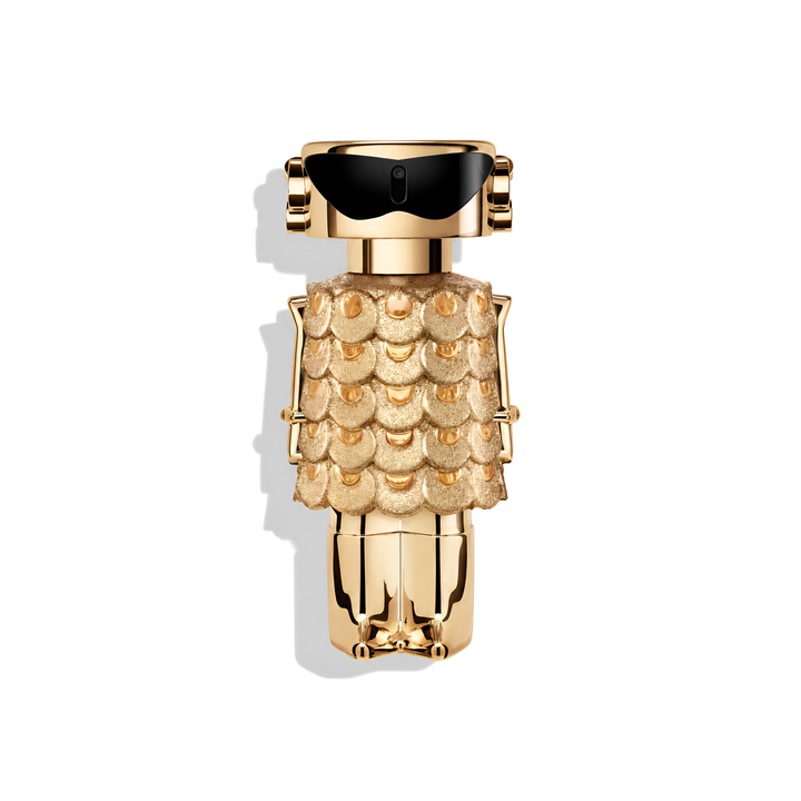 Bottle of Paco Rabanne Fame Intense EDP fragrance on a white background with soft shadow