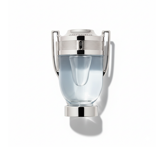 Bottle of Paco Rabanne Invictus EDT fragrance on a white background with soft shadow