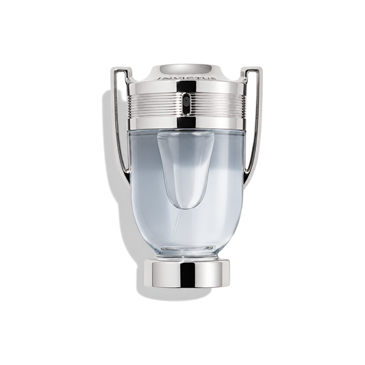 Bottle of Paco Rabanne Invictus EDT fragrance on a white background with soft shadow