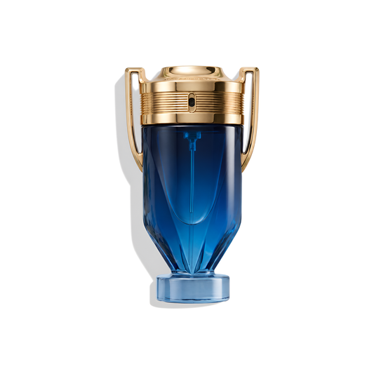 Bottle of Paco Rabanne Invictus Parfum fragrance on a white background with soft shadow