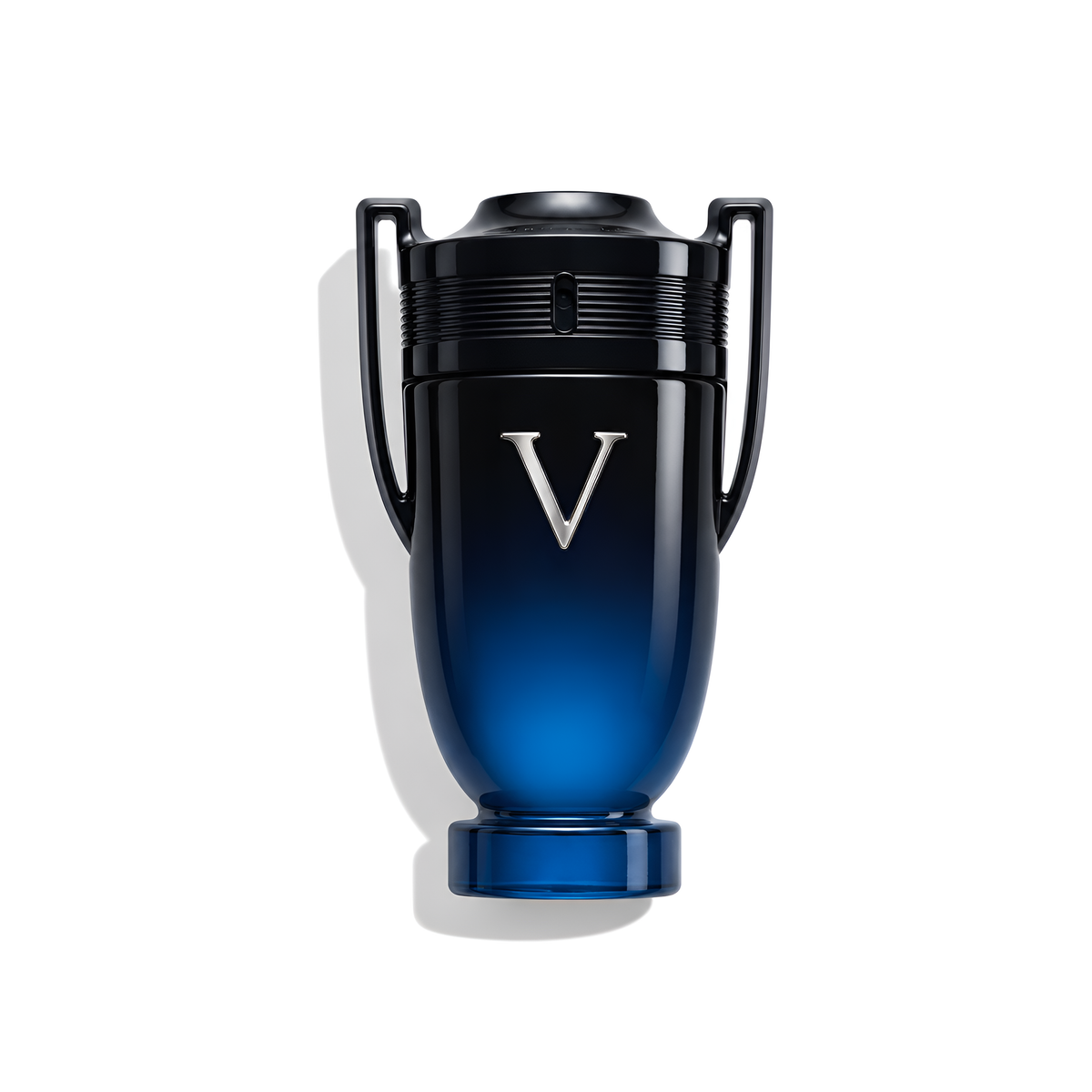 Bottle of Paco Rabanne Invictus Victory Elixir fragrance on a white background with soft shadow