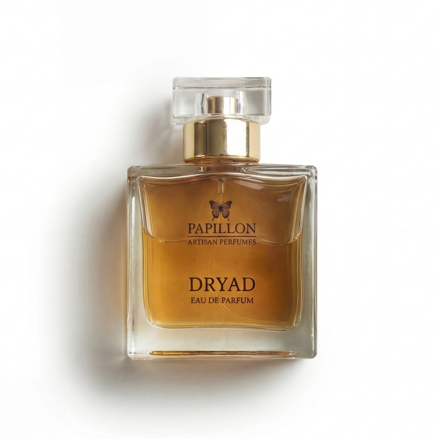 Bottle of Papillon Dryad EDP fragrance on a white background with soft shadow