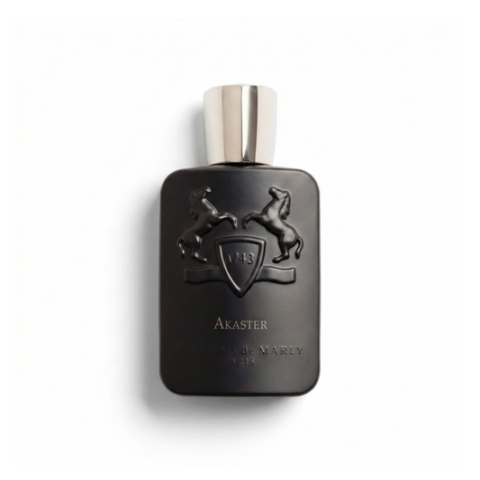 Bottle of Parfums de Marly Akaster (Batch 2017) EDP fragrance on a white background with soft shadow
