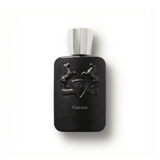 Bottle of Parfums de Marly Carlisle EDP fragrance on a white background with soft shadow