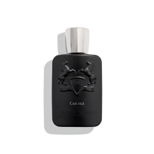 Bottle of Parfums de Marly Carlisle EDP fragrance on a white background with soft shadow