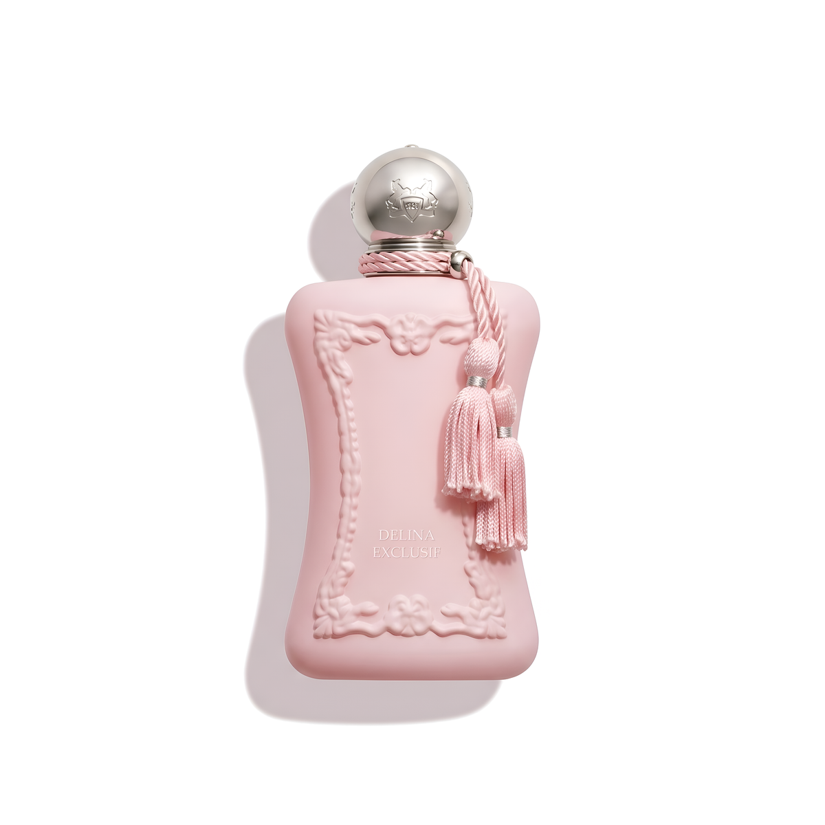 Bottle of Parfums de Marly Delina Exclusif Parfum fragrance on a white background with soft shadow