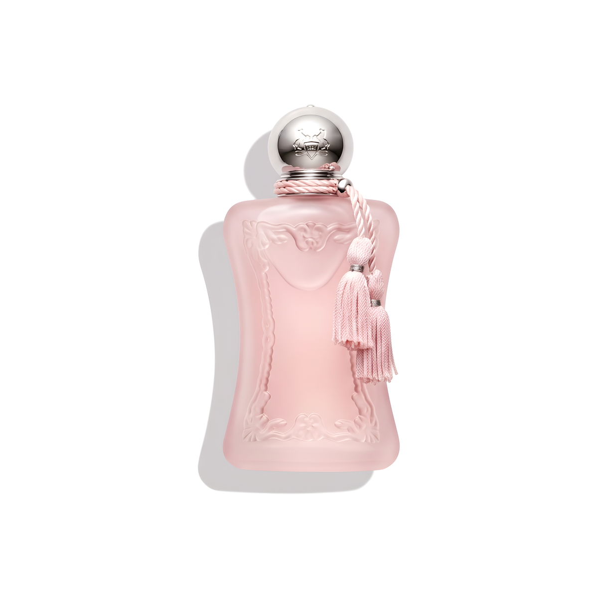 Bottle of Parfums de Marly Delina La Rosée EDP fragrance on a white background with soft shadow