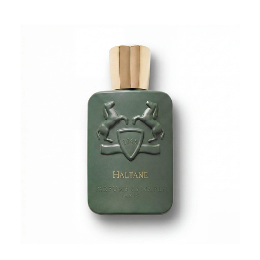 Bottle of Parfums de Marly Haltane EDP fragrance on a white background with soft shadow
