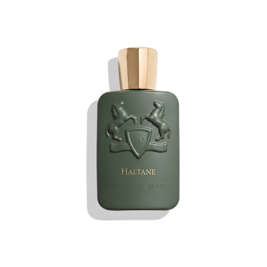 Bottle of Parfums de Marly Haltane EDP fragrance on a white background with soft shadow