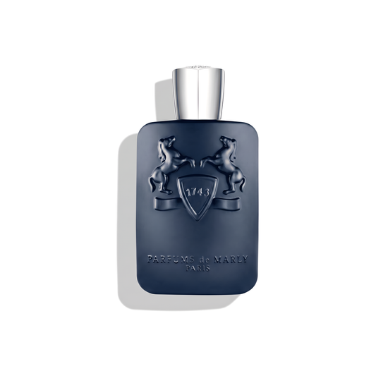 Bottle of Parfums de Marly Layton EDP fragrance on a white background with soft shadow