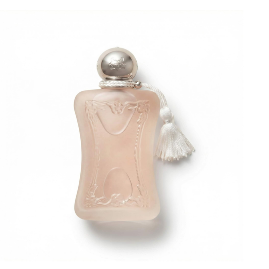 Bottle of Parfums de Marly Valaya EDP fragrance on a white background with soft shadow