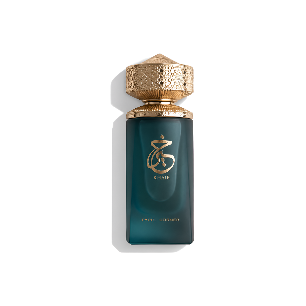 Bottle of Paris Corner Khair EDP fragrance on a white background with soft shadow