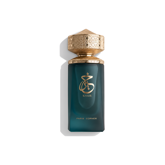 Bottle of Paris Corner Khair EDP fragrance on a white background with soft shadow