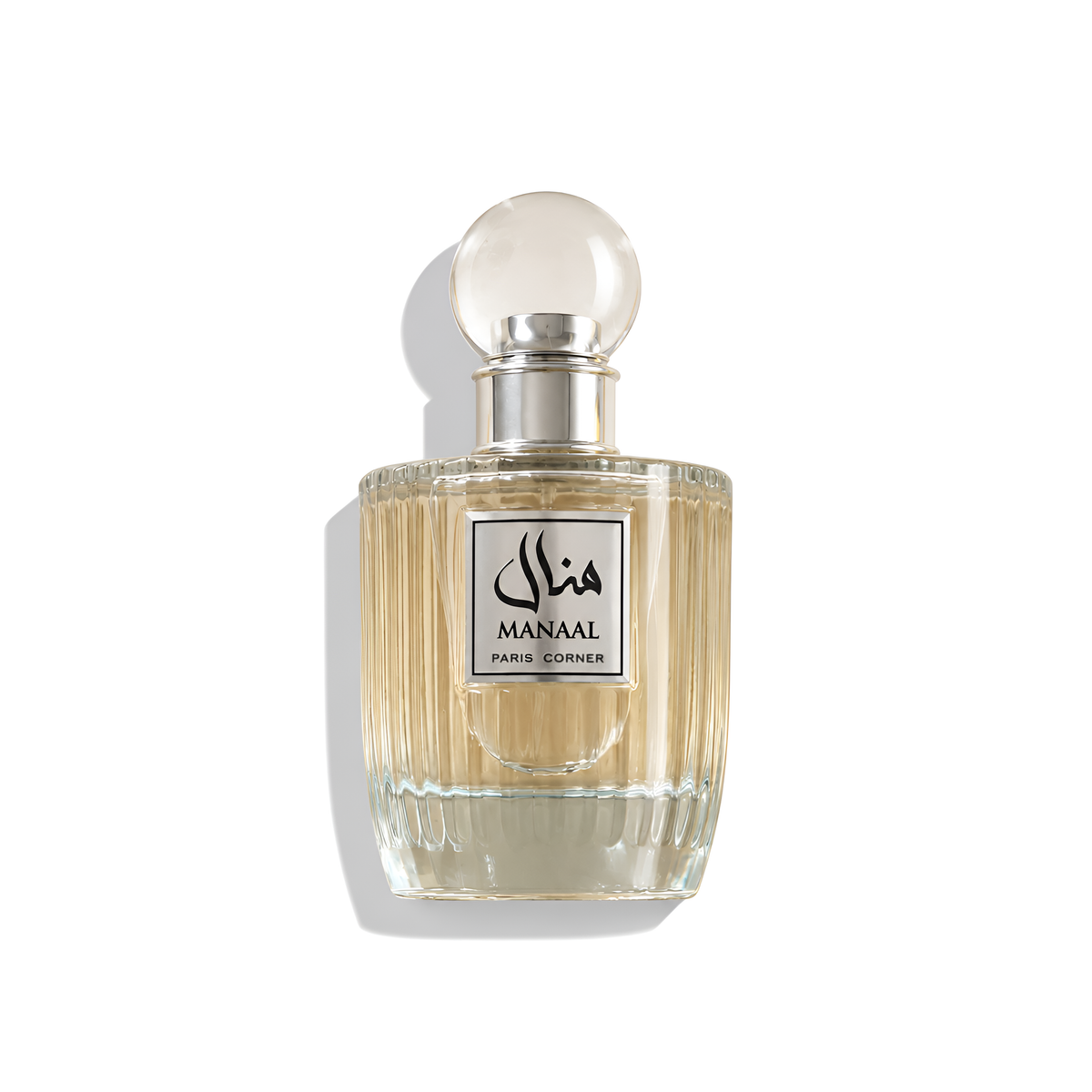 Bottle of Paris Corner Manaal EDP fragrance on a white background with soft shadow