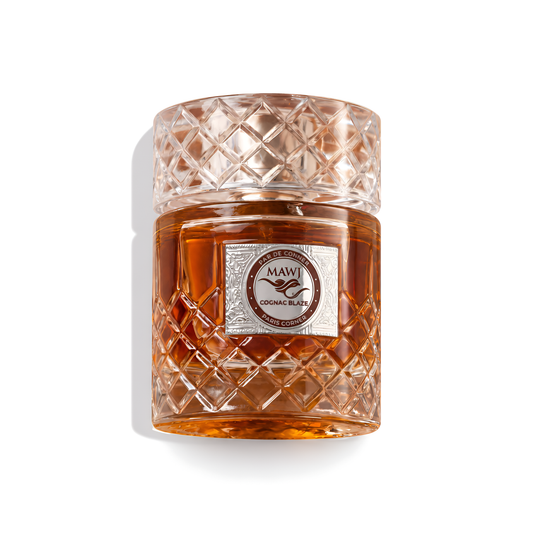 Bottle of Paris Corner Mawj Cognac Blaze EDP fragrance on a white background with soft shadow