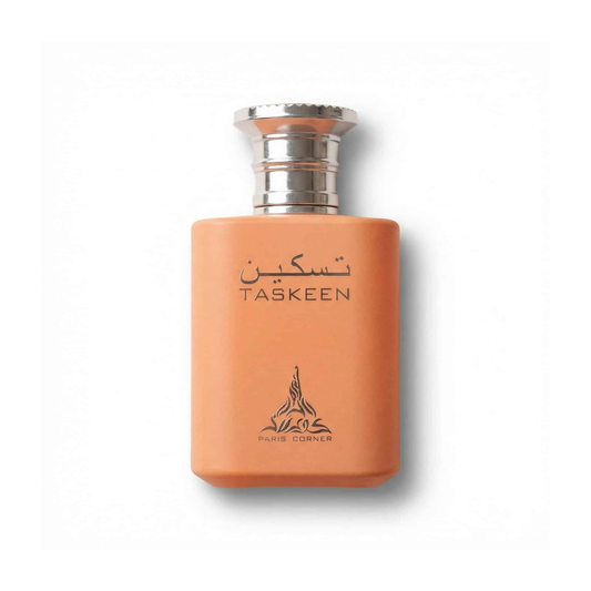 Bottle of Paris Corner Taskeen EDP fragrance on a white background with soft shadow