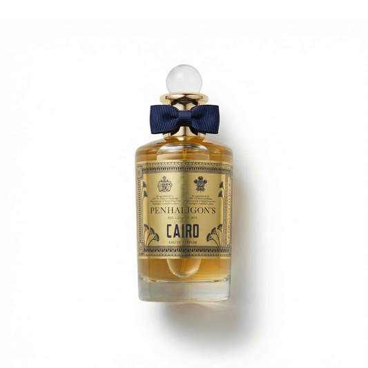 Bottle of Penhaligon's Cairo EDP fragrance on a white background with soft shadow