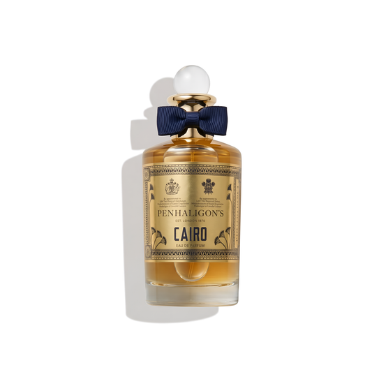 Bottle of Penhaligon's Cairo EDP fragrance on a white background with soft shadow