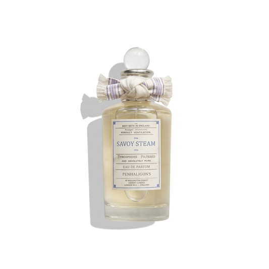 Bottle of Penhaligon's Savoy Steam EDP fragrance on a white background with soft shadow