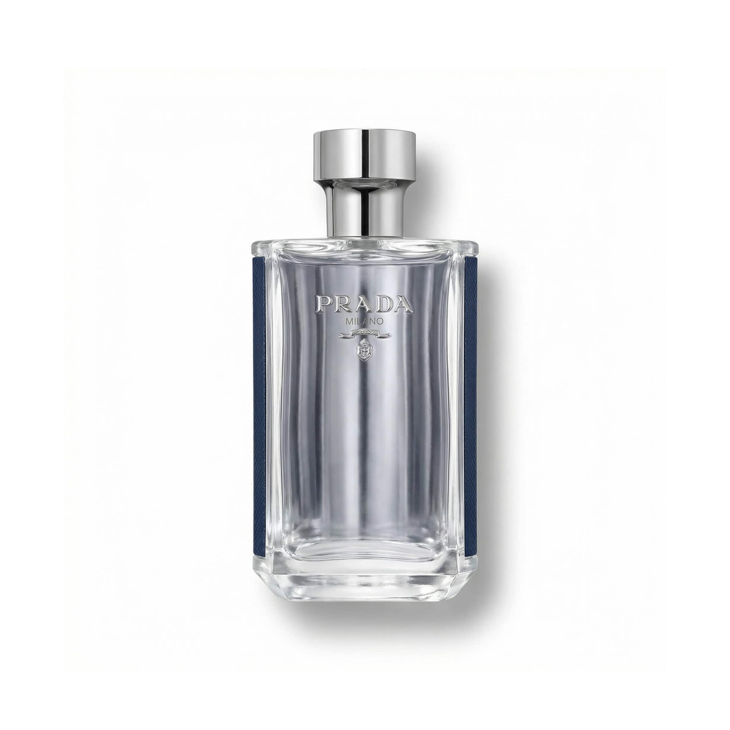 Bottle of Prada L’Homme Eau de Toilette fragrance on a white background with soft shadow
