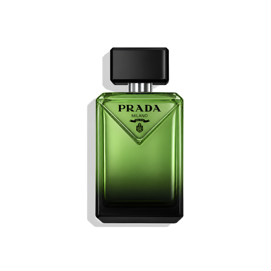 Bottle of Prada Paradigme EDP fragrance on a white background with soft shadow