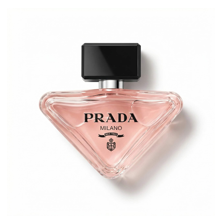 Bottle of Prada Paradoxe EDP fragrance on a white background with soft shadow