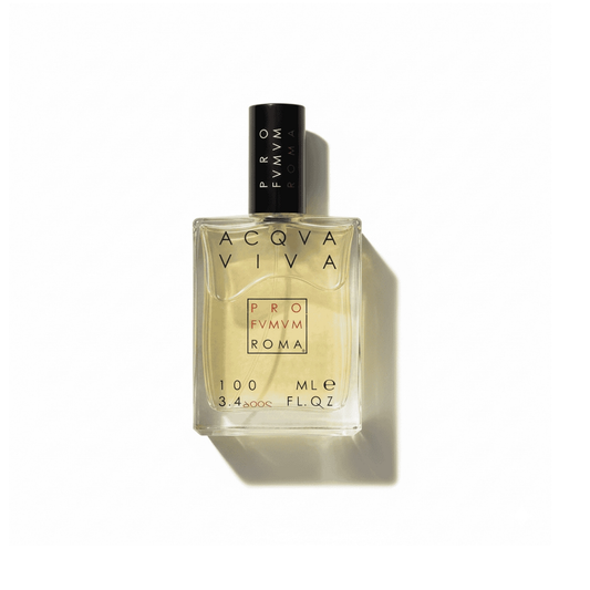 Bottle of Profumum Roma Acqua Viva EDP fragrance on a white background with soft shadow
