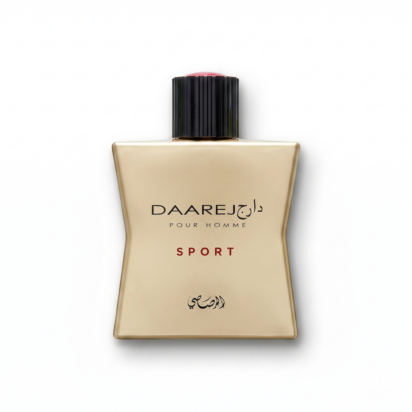 Bottle of Rasasi Daarej Sport EDP fragrance on a white background with soft shadow