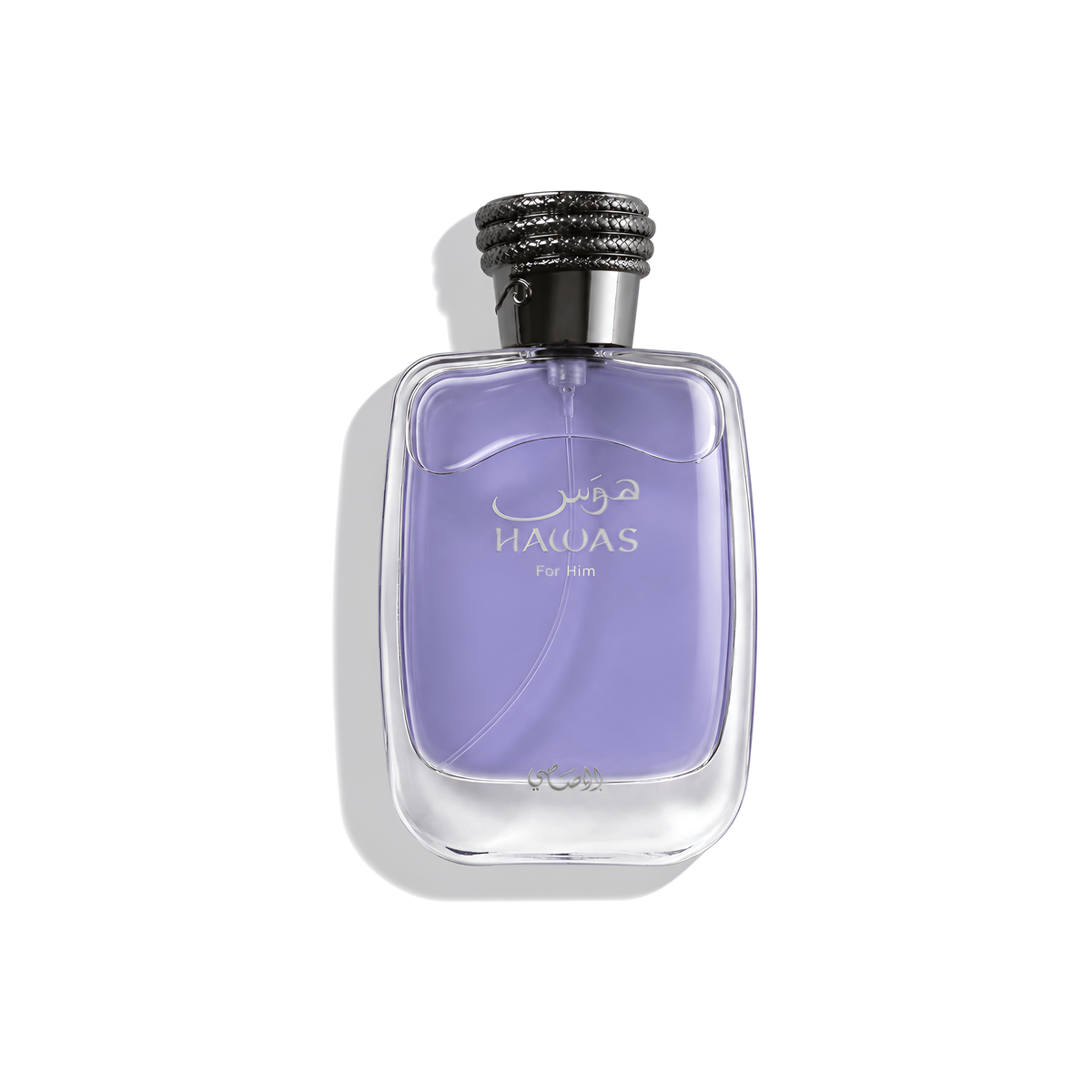 Bottle of Rasasi Hawas EDP fragrance on a white background with soft shadow